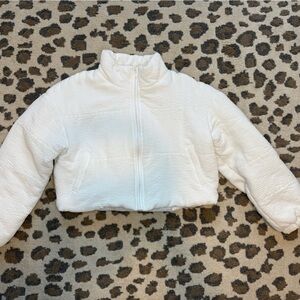 White Ribbed Cropped Puffer Jacket